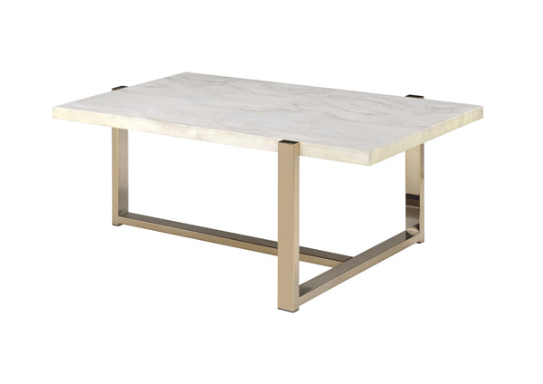 English Elm Feit Faux Marble Top Coffee Table with Champagne Metal Frame, Durable Engineered Stone Surface B2726P256201