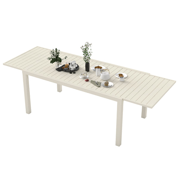 English Elm 97.2"L Extendable Aluminum Outdoor Dining Table with Rust-Resistant E-Coating and Adjustable Legs White W1859P359692