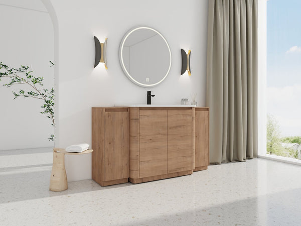 English Elm 60" Freestanding Double Sink Bathroom Vanity with Soft-close Doors and Three Drawers W999S00514