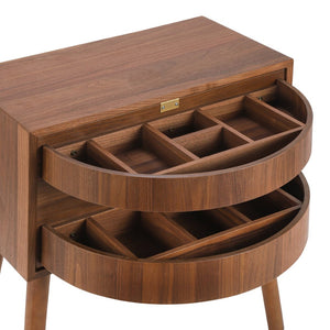 English Elm Rotating Rattan Nightstand Push Open Hidden Storage Mid Century Wood Leg Bedside Walnut N761P288451N