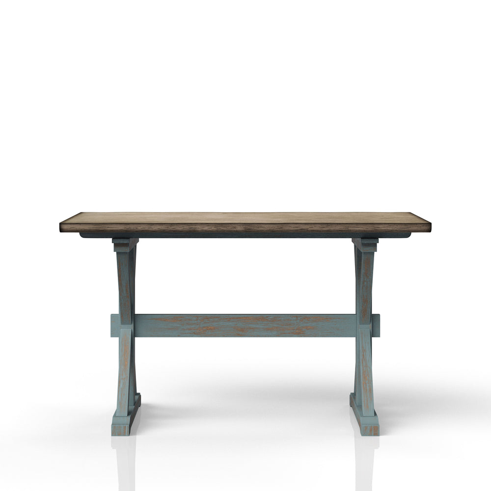 English Elm X Aqua Blue Counter Height Dining Table with X Base, Solid Wood & MDF, Casual Live Edge Chic Finish B2699P206764