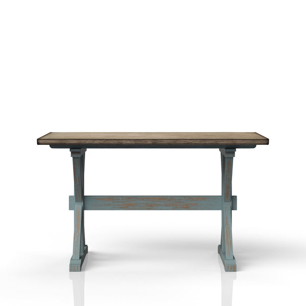 English Elm X Aqua Blue Counter Height Dining Table with X Base, Solid Wood & MDF, Casual Live Edge Chic Finish B2699P206764