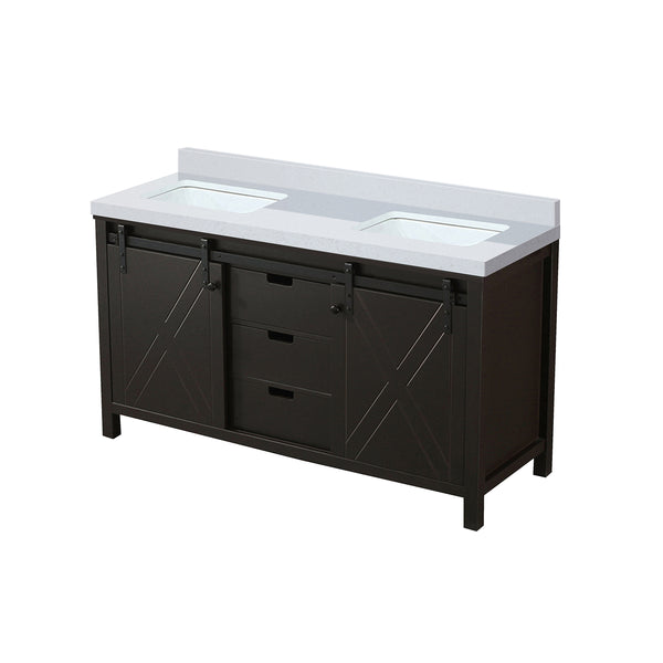English Elm Brown Double Bath Vanity With White Quartz Countertop - Stylish Storage & Soft-Close Design 60" W B2731P260047