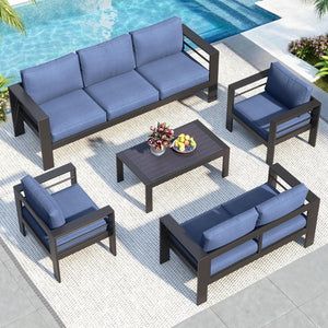 English Elm 5-piece Aluminum Outdoor Conversation Set Weatherproof Patio Lounge with Wpc Coffee Table Blue B082S00092