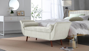 English Elm Vintage Button Tufted Velvet Storage Bench Mid Century Seat for Bedroom Entryway Beige W2795P428370