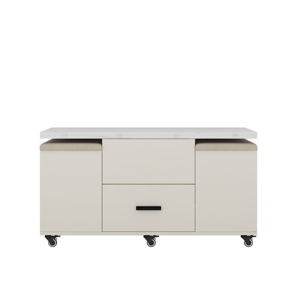 English Elm Modern Lift-Up Coffee Table with 4 Stools Set — Space-Saving Convertible Dining Table with Hidden Storage and Cushioned Seating Light Yellow 41.7 L x 25.78 W x 6.29 H W1321S00014