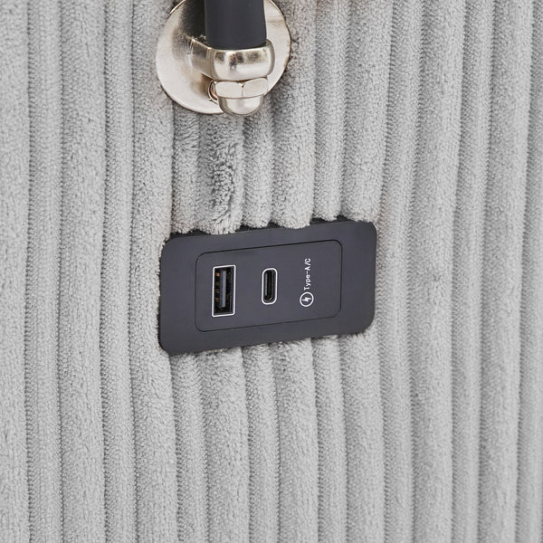 English Elm 123.2" Modular 4-seater Sectional Sofa with Hidden Storage, USB Ports, Cup Holders, Plush Corduroy Grey N719S001614E