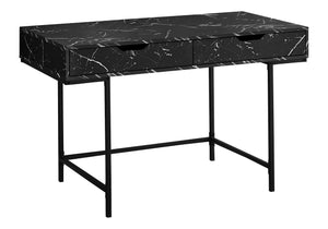 English Elm Computer Desk with Marble-Look Laminate Top and Industrial Metal Sawhorse Legs, 3-Tier Storage Black 50 L x 26 W x 5 H B2710P219838