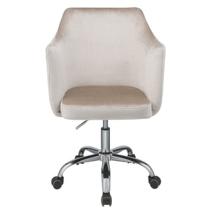 English Elm Champagne Velvet Swivel Office Chair with Chrome Base, Casters & Sloped Arms for Luxe Comfort and Mobility B062P182758