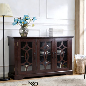 English Elm 48.66" Wide Tempered Glass Door Buffet Sideboard with Adjustable Shelves Dark Finish Ox Blood Red W2899P372746