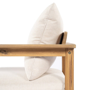 English Elm Terassi Solid Acacia Outdoor Sectional with Teak Finish and Plush Beige Cushions TERASSI L-SHAPE SOFA