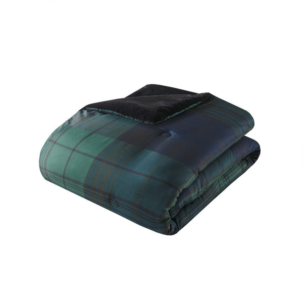 English Elm Full/Queen Bernston Faux Wool to Faux Fur Comforter Set - Plaid Print, Oeko-Tex, Down Alternative Cozy Reversible B035100729