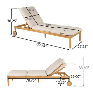 English Elm Christopher Knight Home® - Riviera Acacia Wood Chaise Lounges Set of 2 with Wheels – Beige Light Teak, Polished Edges, Stable Cylindrical Feet for Garden Comfort and Safety N775P287338T
