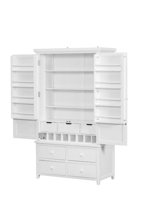English Elm Topmax Freestanding Pine Wood Kitchen Pantry Cabinet with Wine Rack White SP000070AAK