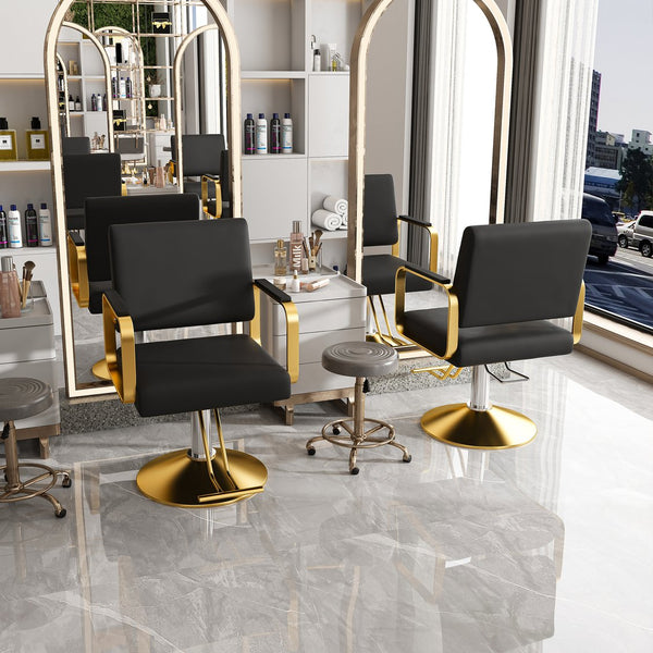 English Elm Hydraulic Salon Chair 360° Swivel Professional Barber Stylist Seat with Pump, PU Leather Comfort W2700P318173