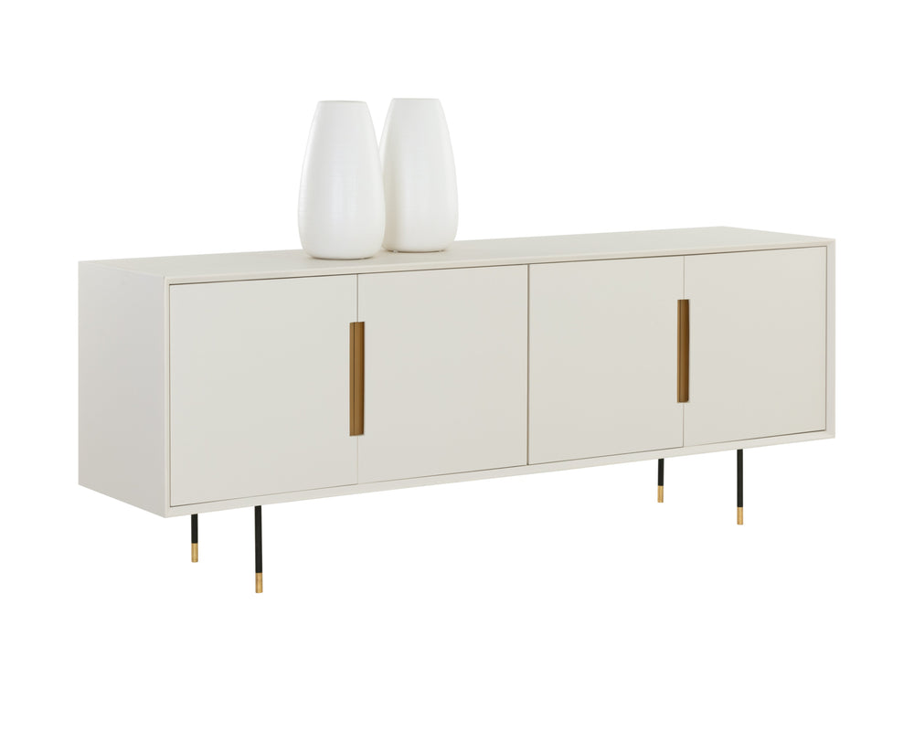 Sunpan Danbury Modern Cream Sideboard with Rustic Bronze Accents, Adjustable Shelves & Stylish Legs