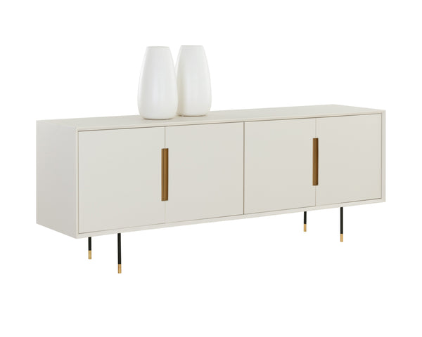 Sunpan Danbury Modern Cream Sideboard with Rustic Bronze Accents, Adjustable Shelves & Stylish Legs