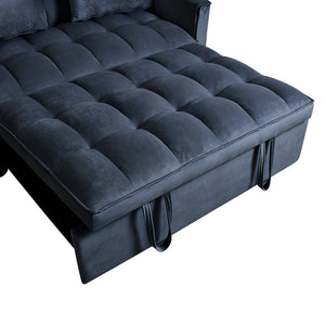English Elm 3 Convertible Sleeper Sofa Bed Velvet Loveseat Futon with Pull-Out Bed, Adjustable Back, Storage Pockets Black W2121P179227