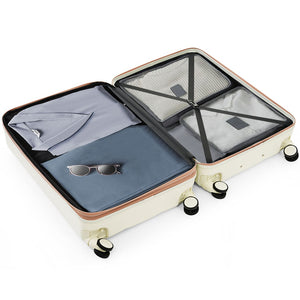 English Elm Luggage 4 Piece Abs Hard Shell Set with Spinner Wheels Cup Holder Travel Bag White+Gold N726P296017R