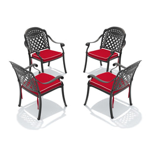 English Elm Cast Aluminum Outdoor Dining Chairs Set of 4 Sculpted Relief Frame Stackable Patio W1710S00505