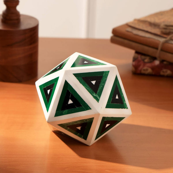 English Elm Diamond Geometric Bone & Resin Orb Sculpture – 5" Durable Wood/MDF Decorative Accent in Green/Black B346P336904