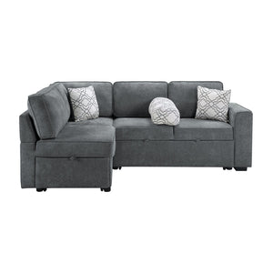 English Elm Convertible Sectional Sofa Bed with Dual Pull-Out Sleepers, Flip-Top Table, USB Ports & Storage Dark Gray N719S002090R