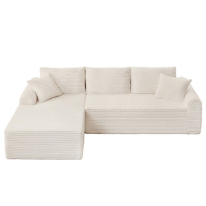 English Elm Full-Compression Modular Chaise Lounge Sofa with Corduroy Upholstery, Arched Arms, Cushions Included Beige W2606P323730