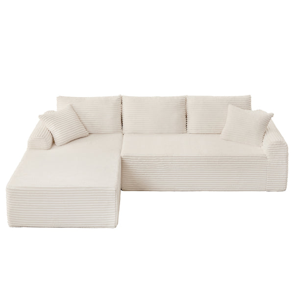 English Elm Full-Compression Modular Chaise Lounge Sofa with Corduroy Upholstery, Arched Arms, Cushions Included Beige W2606P323730
