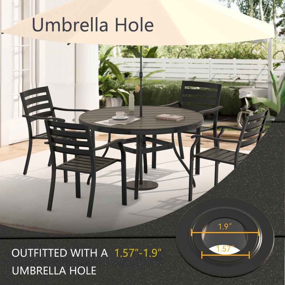 English Elm 7-Piece Outdoor Patio Dining Set With 6 Stackable Chairs And Round Table For Effortless Dining Fun W213S00057