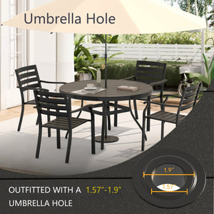 English Elm 7-Piece Outdoor Patio Dining Set With 6 Stackable Chairs And Round Table For Effortless Dining Fun W213S00057