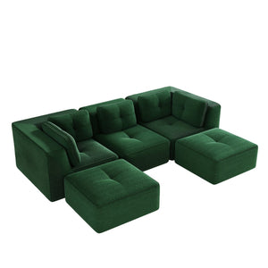 English Elm Modern Corduroy U-shaped Sectional with Tufted Cushions Deep Seat and Movable Ottomans Green W714S01797