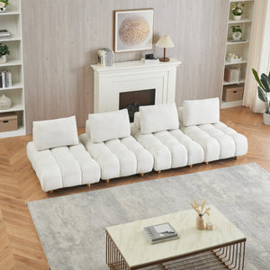 English Elm 120 Plush Teddy Sofa 120" Long Spacious 4-Seater with Solid Wood Frame, Spring Cushion Comfort Beige W1658S00065