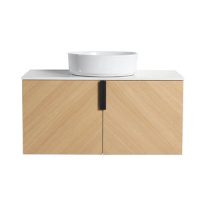 English Elm 36" Modern Wall-Mounted Bathroom Vanity With Ceramic Vessel Sink & Soft-Close Doors For Stylish Space W999S00448