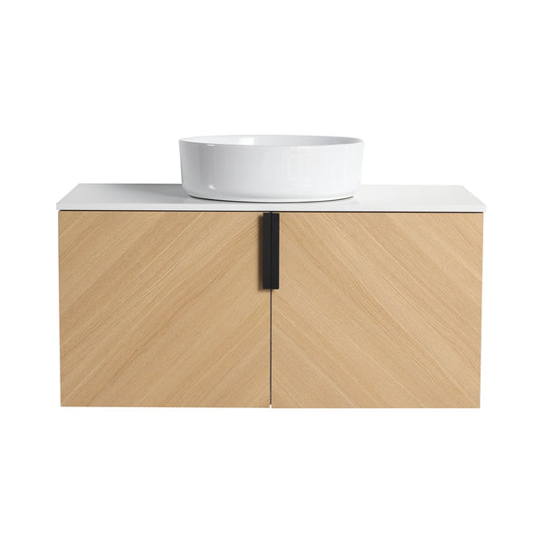 English Elm 36" Modern Wall-Mounted Bathroom Vanity With Ceramic Vessel Sink & Soft-Close Doors For Stylish Space W999S00448