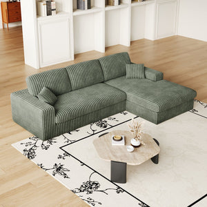 English Elm 114.5'Modern Corduroy Modular sofa with reversible chaise, slow-rebound foam cushions and versatile L-shape seating Green W834S00459