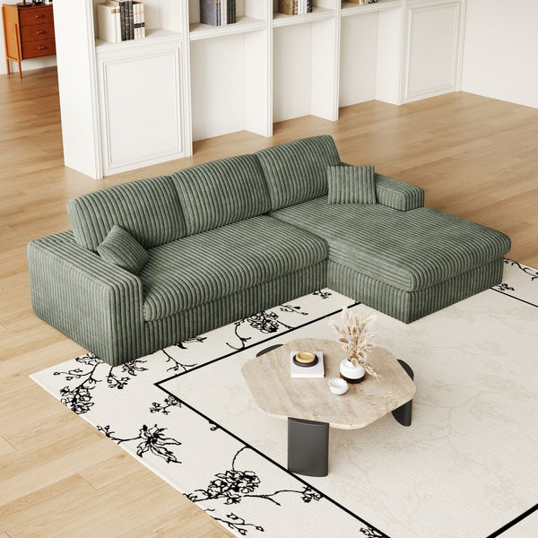 English Elm 114.5'Modern Corduroy Modular sofa with reversible chaise, slow-rebound foam cushions and versatile L-shape seating Green W834S00459
