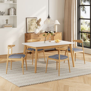 English Elm 5-piece Mid-century Modern Dining Set Rubberwood Table Splayed Legs Cushioned Chairs Gray,White Oak N759S002002L
