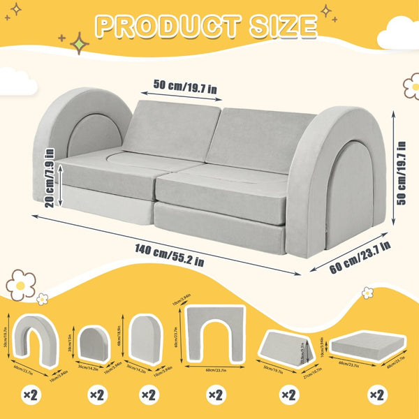 English Elm 14pcs Modular Foam Play Couch Set Convertible Toddler Fort Builder for Playrooms Light Gray T5880P493433