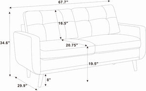 English Elm 67.7" Tufted Button Mid-century Loveseat with Splayed Wood Legs for Living Rooms Camel B355P428579