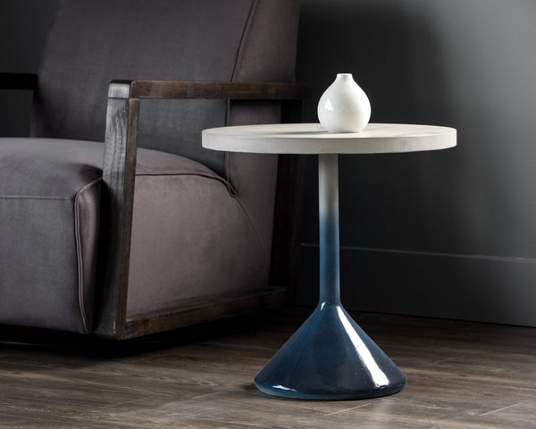 Sunpan Laszilo End Table - High Gloss Blue Ombre Base with Unique Grey Concrete Top for Stylish Spaces