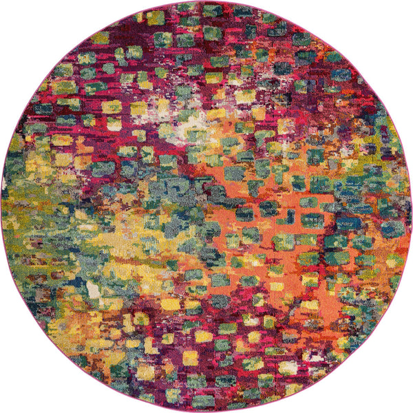 Unique Loom Jardin Ivy Machine Made Abstract Rug Multi, Cream/Light Blue/Navy Blue/Gray/Gold/Green/Burgundy/Orange/Purple/Violet/Pink 7' 11" x 7' 11"