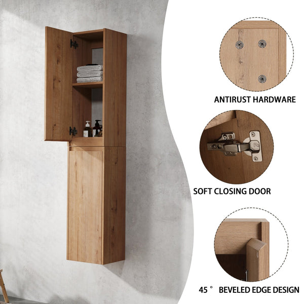 English Elm 60" Wall-Mounted Bathroom Vanity Set With Soft Close Doors, Resin Sinks & Organized Side Cabinets W999S00231
