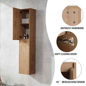 English Elm 42" Wall-Mounted Bathroom Vanity Set With Soft-Close Doors, Resin Sink & Side Cabinets For Style W999S00236