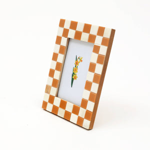 English Elm Decorative Handcrafted Bone Resin Checkered Photo Frame, 4"X6" - Chic Tabletop Accent & Gift Idea B346P336808