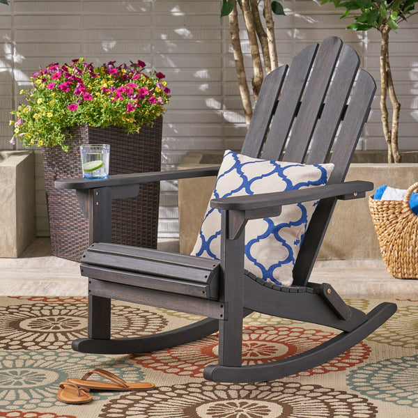 English Elm Christopher Knight Home® - HOLLYWOOD Acacia Wood Adirondack Rocking Chair with Long Rockers, Weather-Resistant, Cozy Cottage Vibe DARK GREY 38.75 L x 28 W x 9 H 62398.00DGRY
