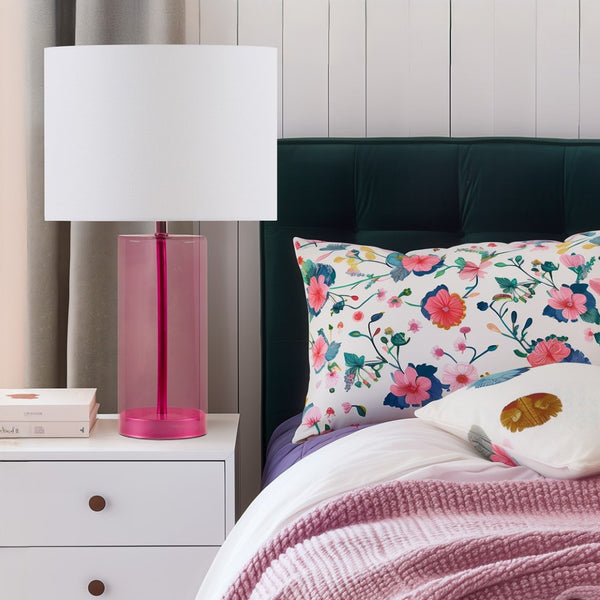 English Elm Glass Blush Table Lamp with Pink Drum Shade for Bedroom or Console Styling B035P264520