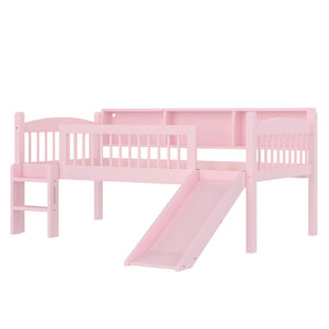 English Elm Twin Xl Solid Pine Loft Bed with Built-in Led Lighting and Storage Shelves Pink W1580S00365