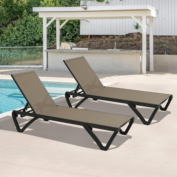 English Elm Pool Aluminum Chaise Lounge Set of 2 with Wheels, 5-Position Recline, Quick-Dry Textilene, Weather-Resistant Comfort for Patio khaki W1859P396058