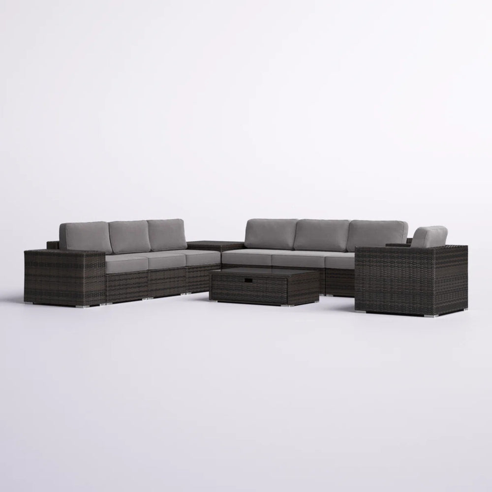 English Elm 11-Piece Outdoor Sectional Set with Cushions, U-Shaped 7-Seater, Rustproof Aluminum, No Assembly B120S00204