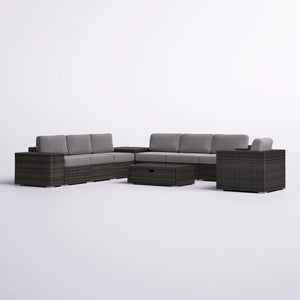 English Elm 11-Piece Outdoor Sectional Set with Cushions, U-Shaped 7-Seater, Rustproof Aluminum, No Assembly B120S00204